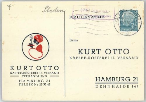 27729 W2864 Steden - Landpoststempel Kaffee-Rösterei Versand Teehandlung Kurt Otto Hamburg