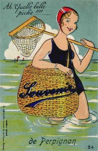 Perpignan Perpignan (Frankreich) Leporello, Frau am See beim Fischen I-II