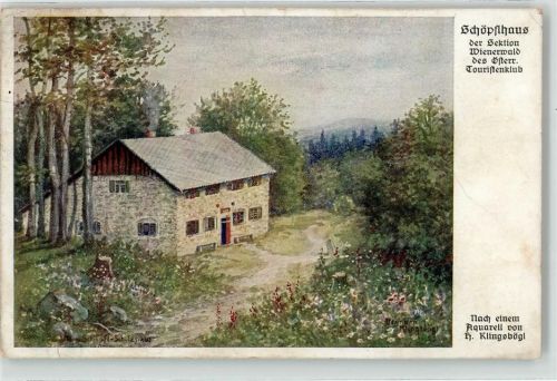 Schöpfl Schutzhaus Berghütte sign. H.Klingsbögl Hüttenstempel