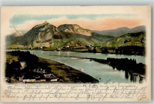 53424 W5480 Nonnenwerth , Insel 1900 - Blick vom Rolandsbogen Drachenfels