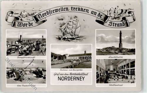 Norderney Dampferankunft Kurhaus u. Kurgarten Leuchtturm Wellenbad