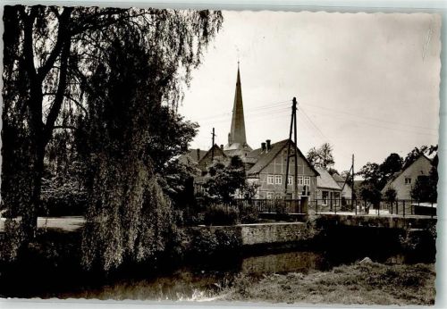 Groß Berkel Brücke über die Humme mit St. Johannis Kirche Foto Original aus Archiv eines Ansichtskartenverlages Ort handschriftlich