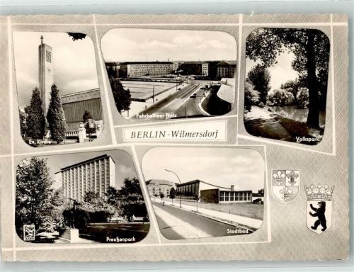 Wilmersdorf Ev. Kirche Fehrbelliner Platz Volkspark Preußenpark Schwimmbad Stadtbad Fotograf Klinke & Co. Nachkriegsaufnahme