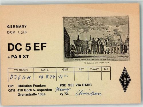 Asperden QSL-Karte DC5EF Kloster Graefenthal im 18. Jahrhundert