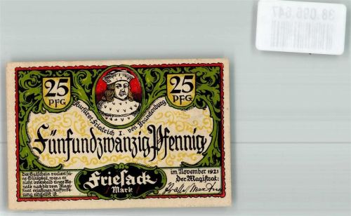 Friesack 1921 Notgeld 25 Pfennig