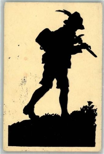 1913 Scherenschnitt Auf der Flöte spielender Wandergeselle