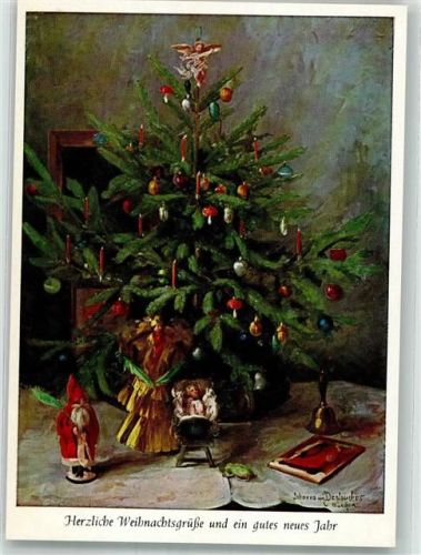 sign. von Destouches, Johanna Kind in einer Krippe unter dem Weihnachtsbaum Wiechmann-Verlag Nr. 7375
