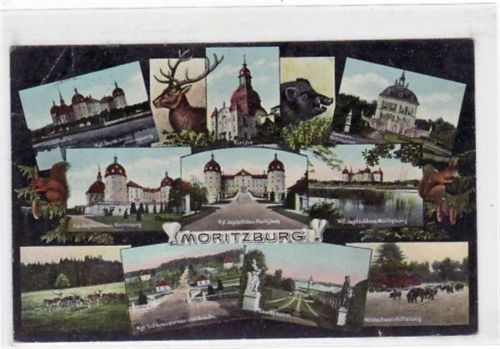 Moritzburg Moritzburg mit 12 Abbildungen gelaufen von 1914. Leichter Knick oben links, kleiner Riß unten rechts, sonst gut erhalten.