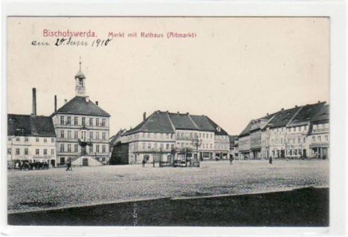 Bischofswerda Bischofswerda mit Markt und Rathaus gelaufen von 1910. Gute Erhaltung.