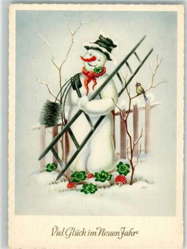 Schneemann als Schornsteinfeger Neujahr
