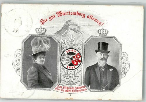 Stuttgart 1911 König Wilhelm II mit Charlotte zu Schaumburg-Lippe zur Silberhochzeit Eckbug