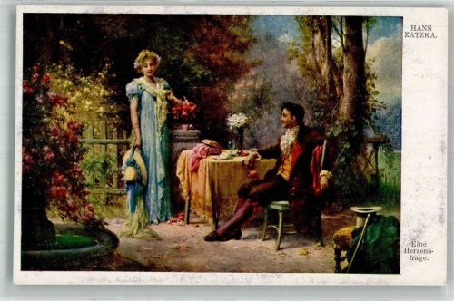 Junges Paar im Garten Poesie / Liebe Galerie Wiener Künstler W.R.B. & Co. Nr. 880