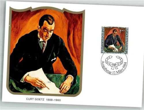 Vaduz 1984 Portrait vom Schriftsteller und Schauspieler Curt Goetz Sonderstempel Sondermarken Gemälde berühmter Gäste in Liechtenstein