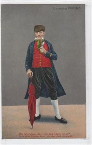 Gruss aus Thüringen. ein Mann in Tracht Spruch ungelaufen Gute Erhaltung.
