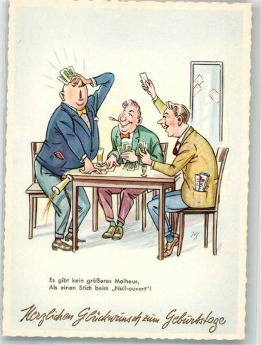 Geburtstag Drei Männer beim Kartenspiel Humor