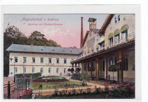 Augustusbad mit Badehaus u. Kurhaus-Terrasse gelaufen von 1928 kleiner Knick oben links, sonst gut erhalten.