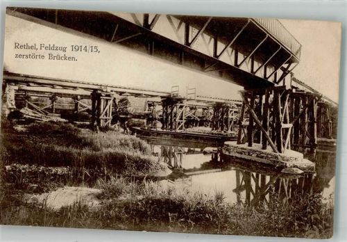 Rethel 1915 Feldpost WK I 14.Armee-Korps zerstörte Brücke