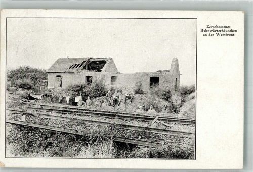 1916 Landser vor zerschossenem Bahnwärterhäuschen Feldpost WK I 15. Landwehr-Division