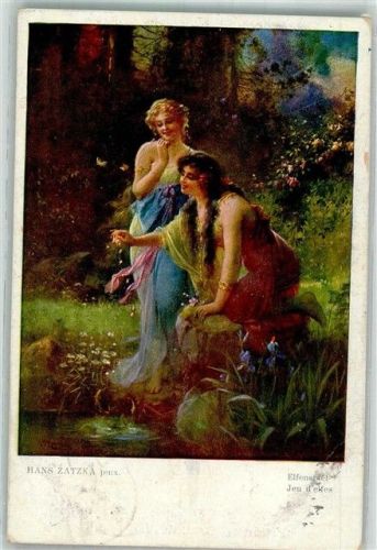1921 Elfenspiel Zwei junge Frauen mit Schmetterlingen in Sommerlandschaft Galerie Wiener Künstler Nr. 1230