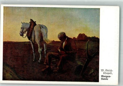 1916 sign. Strich-Chapell Alter Bauer mit Pferd vor dem Pflug vor der Feldarbeit Künstlersteinzeichnung