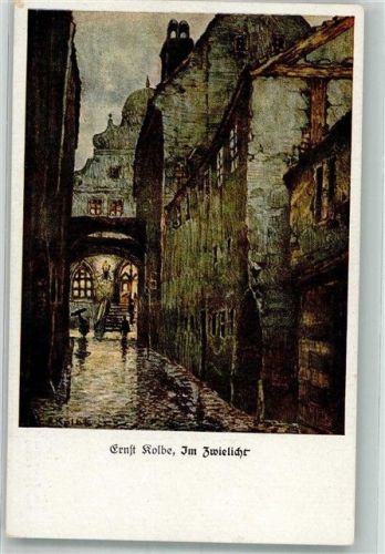 sign. Kolbe, Ernst Künstlersteinzeichnung Im Zwielicht Dunkle Gasse