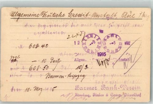 Aue 1915 Allgem. Deutsche Credit Anstalt Zweigstelle