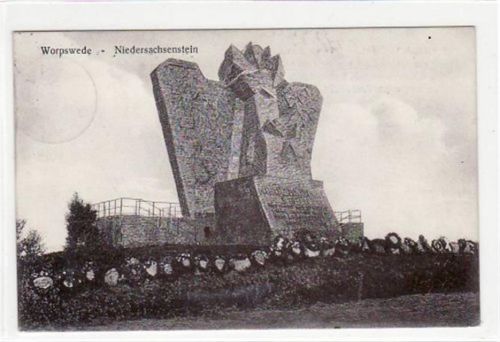 Worpswede mit Niedersachsenstein gelaufen, 1927. Leichter Stempeldurchdruck, leicht fleckig, sonst gut erhalten