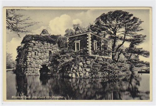 Wörlitz Wörlitzer Park. Stein u. Villa Hamilton gelaufen 1937. Gute Erhaltung.