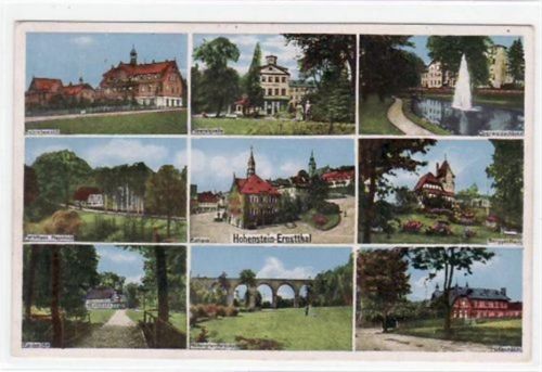 Hohenstein-Ernstthal Hohenstein - Ernstthal mit 9 Abbildungen gelaufen, Marke entfernt, handschriftliches Datum von 1941 kleiner Knick unten links, sonst gut erhalten.