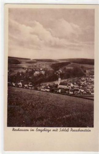 Neuhausen Neuhausen mit Teilansicht und Schloß Purschenstein ungelaufen Gute Erhaltung.