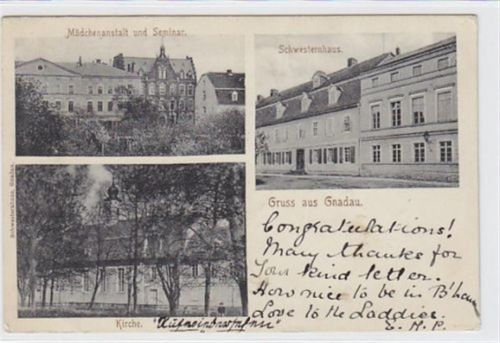 39249 O3301 Gnadau - Mädchenanstalt Seminar Schwesternhaus Kirche gelaufen. Die Marke fehlt. Leicht stockfleckig.