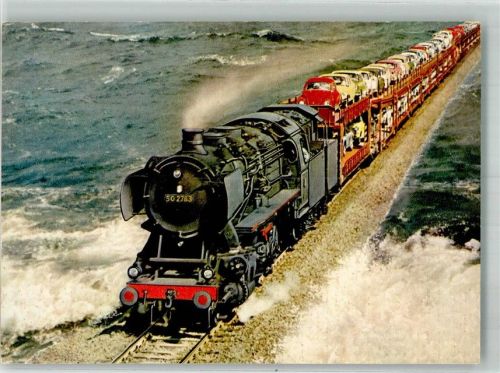Morsum Dampflokomotive 502783 mit Autozug auf dem Hindenburgdamm