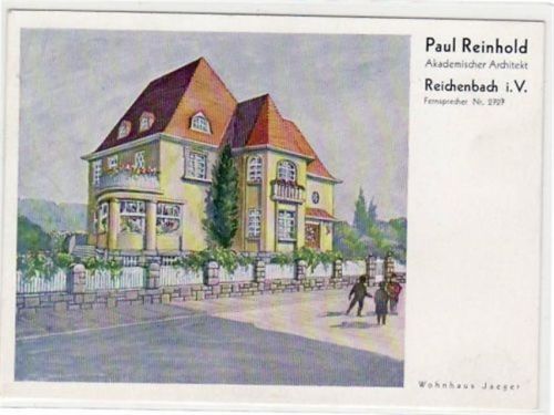 Reichenbach Reichenbach, Künstlerkarte mit Wohnhaus Jäger ungelaufen Gute Erhaltung.