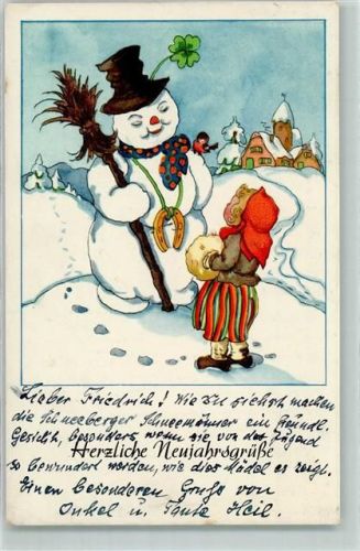1952 Neujahr Hufeisen Kind mit Muff AK