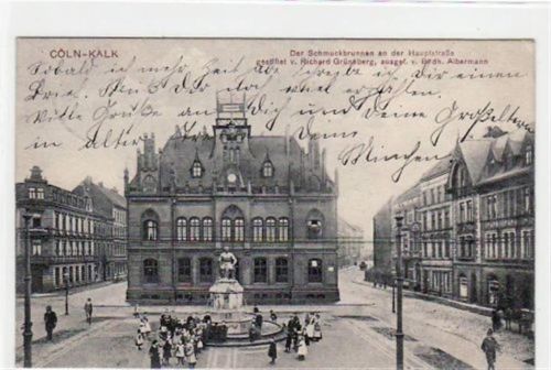 Köln Kalk 802 Köln - Kalk mit Schmuckbrunnen a.d. Hauptstraße gelaufen von 1912 kleiner Knick unten rechts, sonst gut erhalten