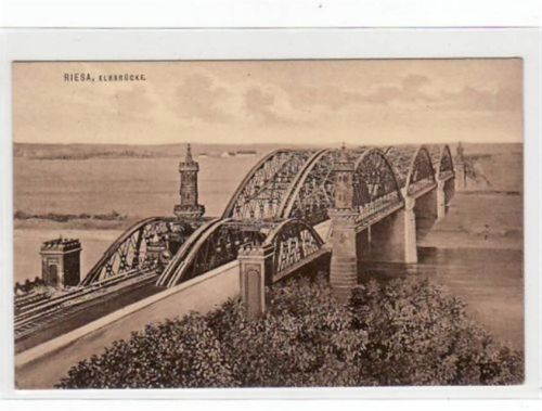 Riesa Riesa mit Elbbrücke gelaufen von 1916. Top Erhaltung.