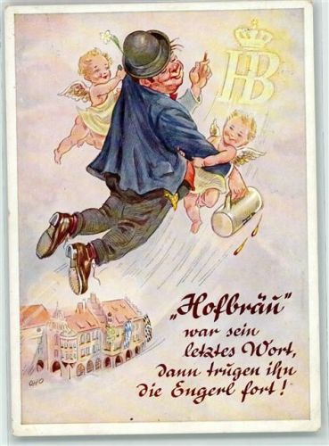 Engel Hofbräu war sein letztes Wort Bierkrug sign OHO Nr 3099 Münchener Bildkunstverlag August Lengauer