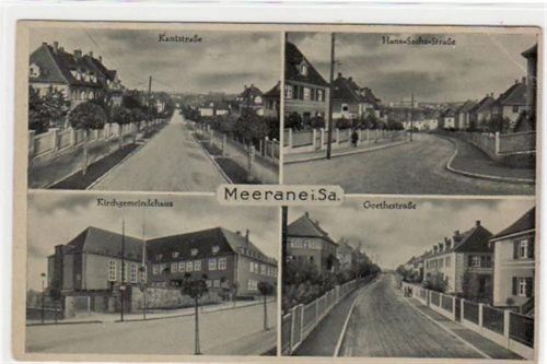 Meerane mit 4 Abbildungen. Karte beschrieben kleiner Knick oben rechts, sonst gut erhalten