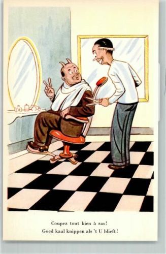 Humor Teufel AK Friseur Künstlerkarte