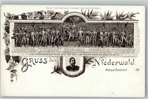 Rüdesheim 1899 Gruss aus Relief vom National Denkmal "Die Wacht am Rhein"