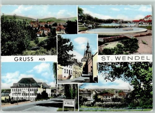 66606 W6690 St. Wendel , Saar - Schwimmbad Ortsschild Wendalinusbasilika