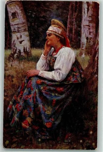 sign. Matzkewitsch Slawische Frauenschönheit Russisches Bauernmädchen Tracht AK