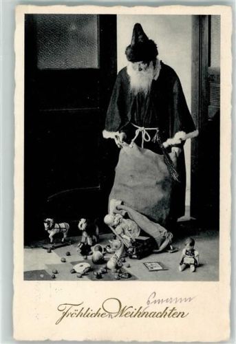 Rucksack mit Spielzeug ausschütten, Puppen AK Weihnachtsmann 1941