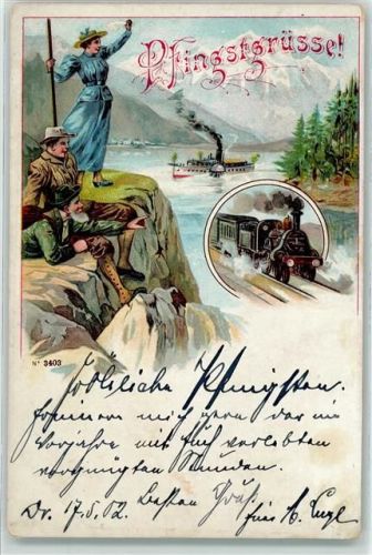 1902 Pfingsten Wandern Raddampfer AK
