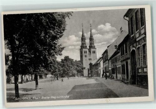 Schönebeck Breiter Weg mit Kirche Oldtimer