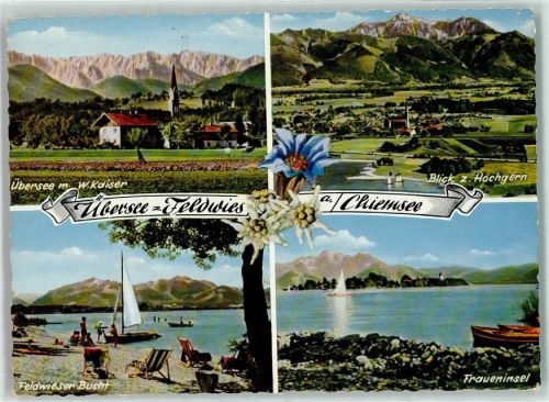 Übersee Hochgern Wilder Kaiser Bucht Fraueninsel Segelboot Ruderboot Blumen Kirche Feldwies Chiemsee