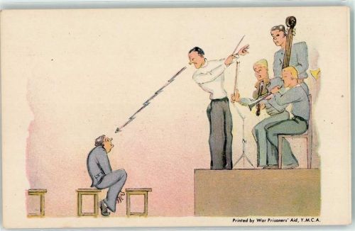 WK II Deutsche Soldaten in Canada in Kriegsgefangenschaft Printed by War Prisoners Aid. Y.M.C.A. Comic Karten Kriegsgefangenkarte