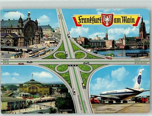 Frankfurt Hauptbahnhof Straßenbahn Main Dom Messegelände Rhein-Main-Flughafen Flugzeug Pan American Autobahn Frankfurter Kreuz