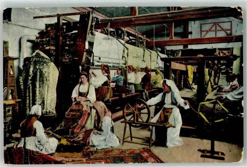 Sarajevo 1909 Teppichweberinnen Spinnrad Webstuhl Ort handschriftlich