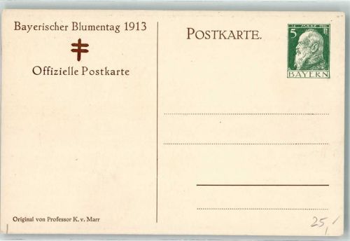 Bayerischer Blumentag 1913 sign K. v. Marr Privatganzsache Künstlerkarte